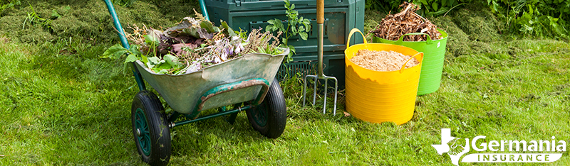 Garden tools used for the basics of composting. 