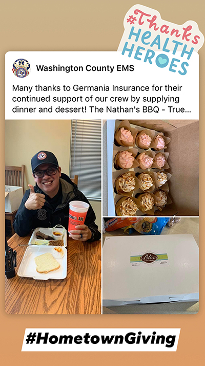 Social media post from Germania's Hometown Giving initiative