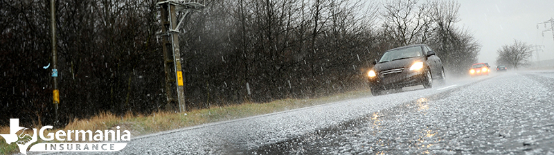 A car driving in a hail storm