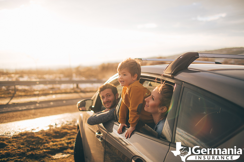 A young Texas family in their car on the side of the road.